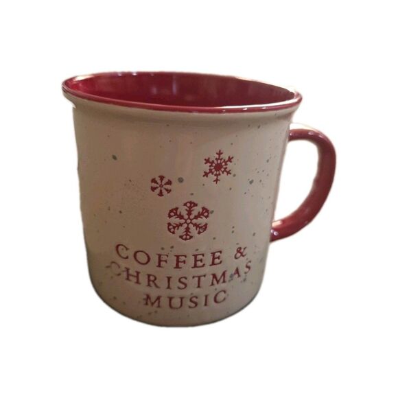 Coffee And Christmas Music Campfire Mug Red White - Picture 1 of 4